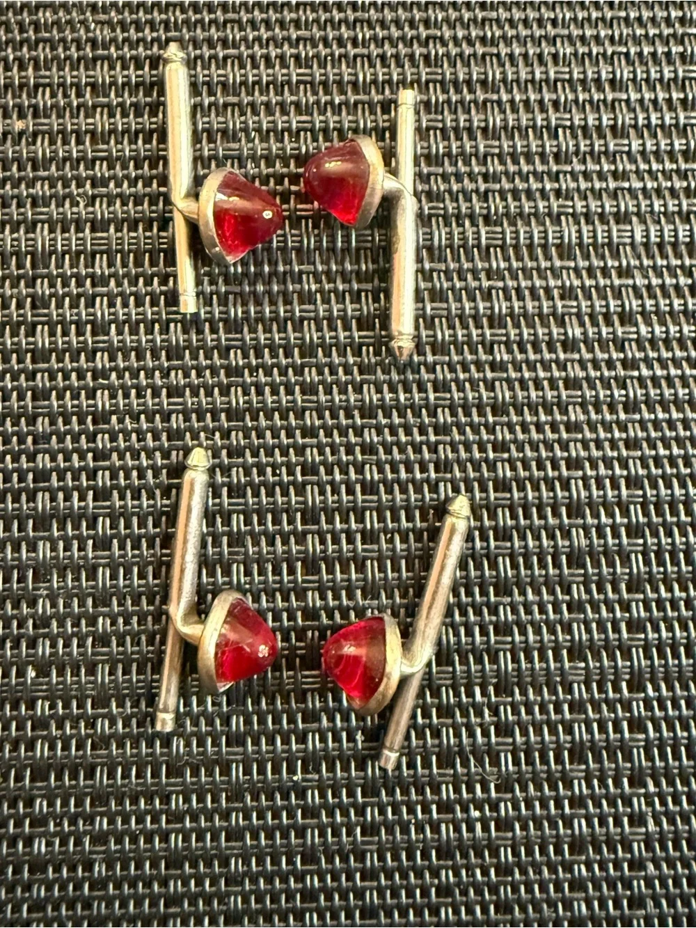 Vintage Red Cabochon Tuxedo Shirt Studs Set of 4 Silver Tone Formal Menswear